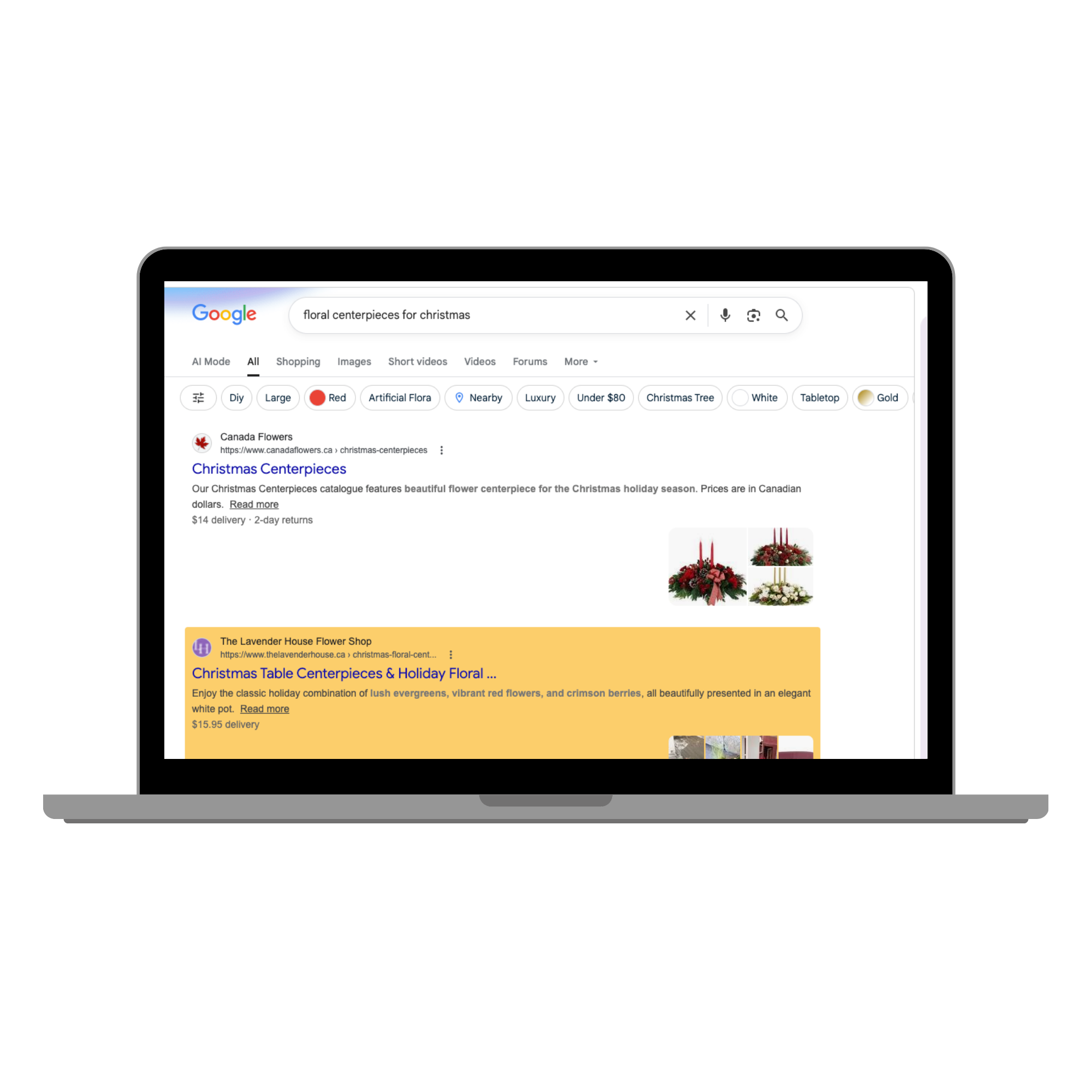 Search Engine Optimization (SEO) results for the Lavender House 